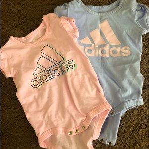 2 adidas’s onesie 6 months light pink light purple